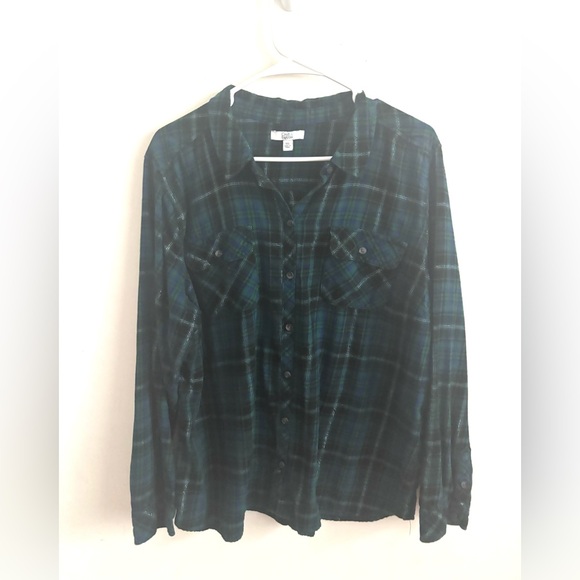 croft & barrow Tops - Croft Barrow Shirt Green Plaid XXL Flannel Button Up   Grunge Christmas Holiday